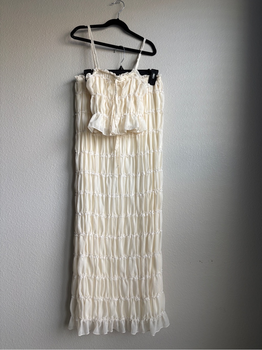 Women's Cream Smocked Maxi Skirt with Ruffle Hem